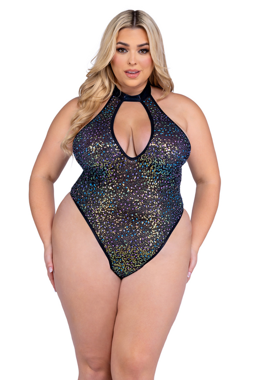 Sequin Fishnet Keyhole Romper