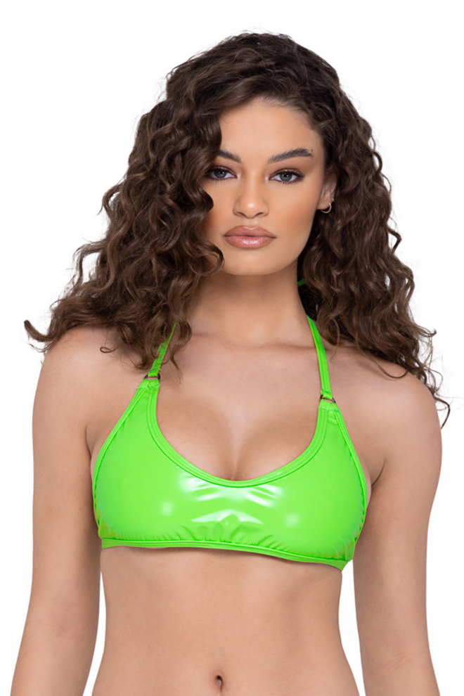 Green Vinyl Cropped Tie-Top