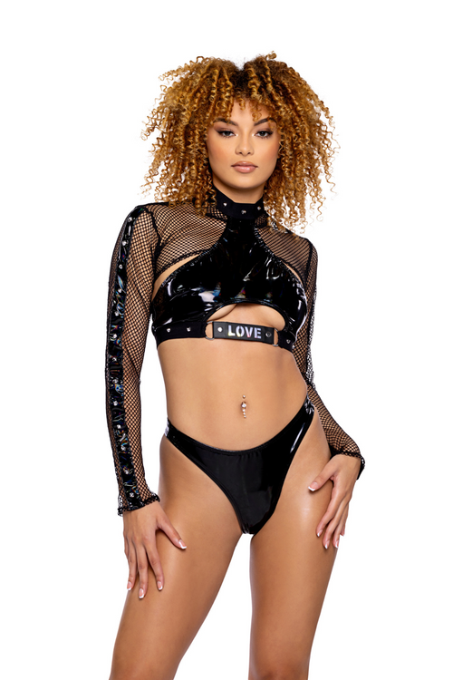 LOVE Cropped Vinyl Halter Neck Top