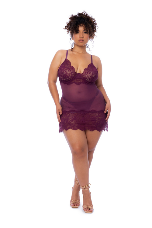 Wine Babydoll Set Plus