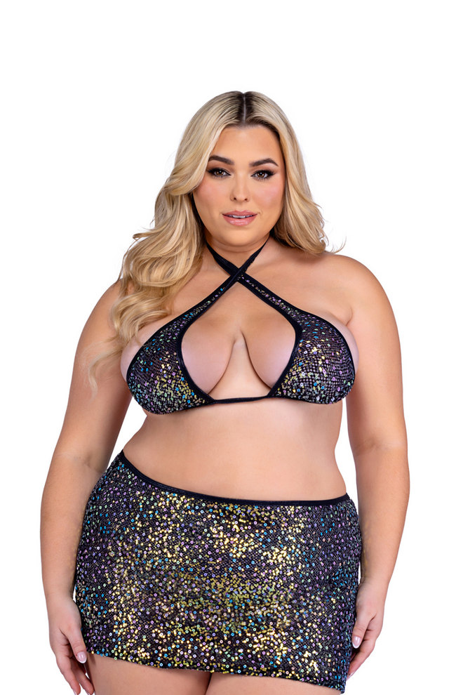 Sequin Fishnet Criss-Cross Top