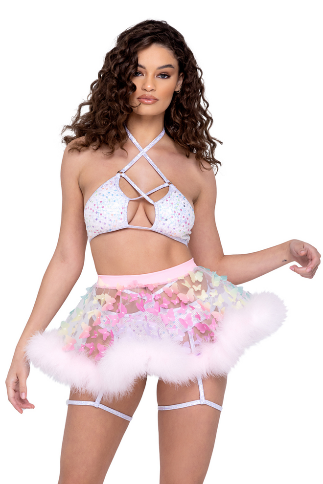 Sheer Butterfly Skirt with Marabou Trim