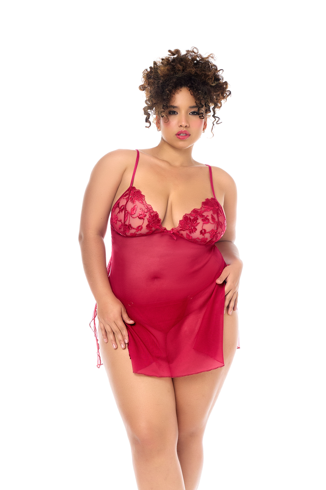 Sheer Crimson Babydoll Set Plus