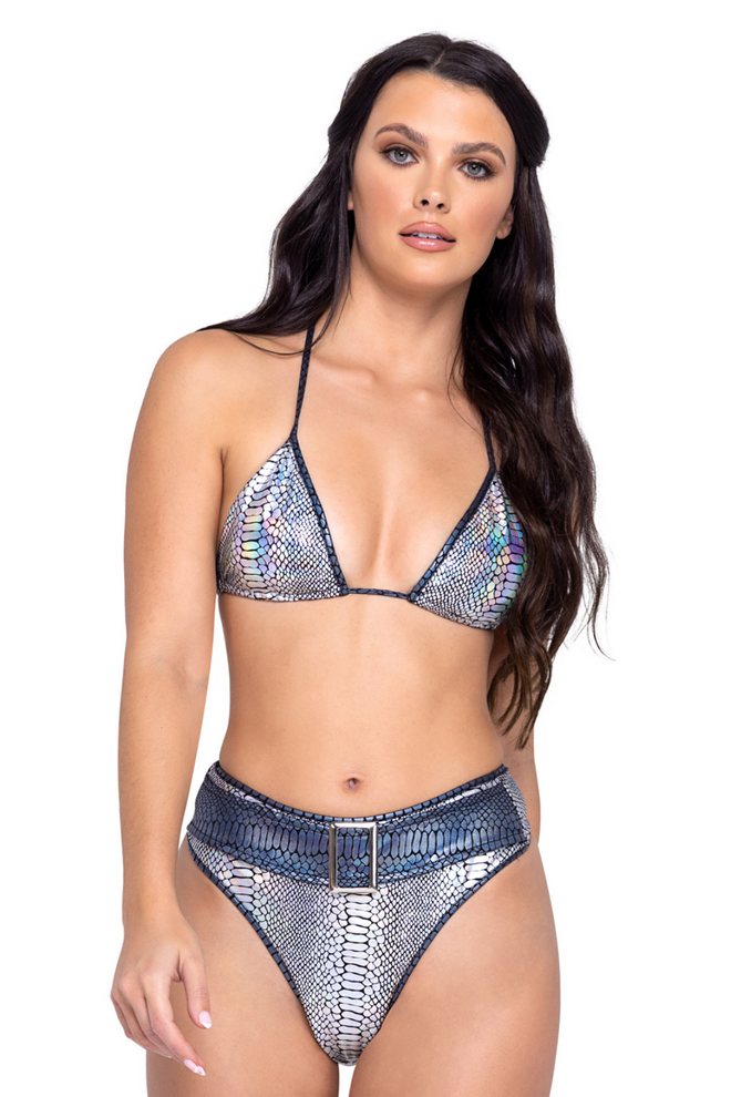 Snake Skin High-Waisted Shorts with Belt & Buckle