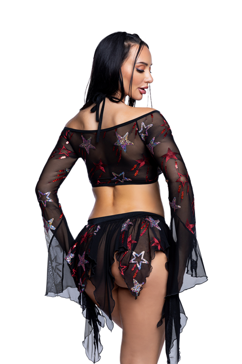 Sequin Top & Skirt Set Black